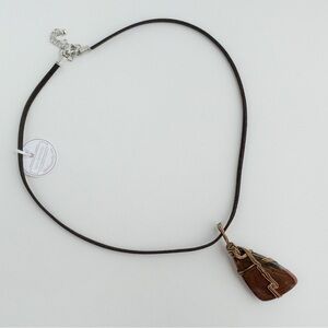 Large Agate Stone Pendant Necklace Copper Wire Wrap Natural Semi Precious NWT